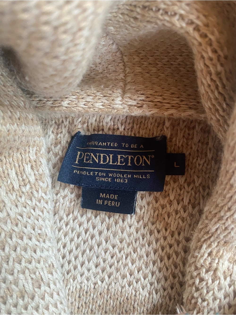 Pendleton 100% Fringe Cotton Columbia Shawl Collar Cardigan L - Picture 7 of 8